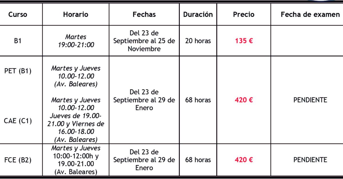 calendario intensivo